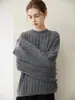 Suéter de Cachemir 100% Puro Otoño Invierno para Mujer Cuello Redondo Jersey Tejido de Punto Trenzado Estilo Perezoso Holgado Suéter Color Sólido Prenda Base