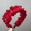 Diadema Negra Flocking Plisada Moda Terciopelo Cristal Diamante Completo Diadema Año Nuevo Rojo Navidad 2025 Otoño e Invierno Hebilla para la Cabeza