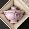 Tigela Coberta de Margaridas Roxas Pintadas à Mão do Fabricante Tigela de Chá de Cerâmica Exquisite com Tampa Conjunto de Chá Kung Fu de Alta Qualidade Caneca de Chá