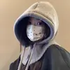 Chapéu e Cachecol Coreano Tudo-em-Um Feminino Outono e Inverno Proteção para Orelhas Chapéu de Lã Quente Novo Estilo Cachecol Tudo-em-Um Xale Chapéu de Tricô