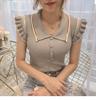 2026 Verão Moda Regata Tricotada Polo Fina Feminina Design Nicho Manga Voadora Top 1929 #