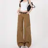 Calça Jeans de Cintura Alta Versátil Confortável com Design Único, Caimento Solto, Comprimento no Tornozelo, Perna Larga, Textura de Pera, Cintura Alta que Valoriza a Figura