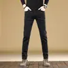 Jeans Masculino Slim Fit de Perna Reta Espesso Estilo Europeu Leve para Negócios com Forro de Lã, Calça Longa Quente e Elástica