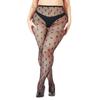 Meias Arrasto Pretas, Meia-Calça Arrasto Floral Rendada Vazada Tamanho Grande, Estilo Fino Tamanho Grande