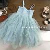 Vestido para niñas, falda de princesa, falda de velo azul, estilo festivo, falda lencero, vestido de verano para niñas de tres años, vestido para mujer