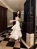 Vestido de Suspensório de Alta Qualidade com Babados de Sereia para Baile de Debutante