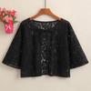 Cárdigan de Verano de Manga Corta para Mujer Estilo Coreano Encaje Hueco Gouhua Rosa Puro Moda Versátil Chal Exterior Corto