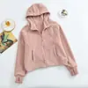 Sudadera corta con capucha y forro de polar lu para mujer, nuevo estilo otoño e invierno 2026, chaqueta cárdigan deportiva casual estilo "hot girl" americana