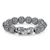 Pulsera Pixiu Atrae Dinero Estilo Vintage Desgastado Plata Tailandesa Imitación para Hombres, Pulsera de Aleación Plateada Pulida con Cabeza de Dragón Audaz y Cuentas de Buda