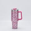 Amazon nuevo vaso con asa de 40 oz estampado de leopardo gran capacidad vaso antiderrame para exteriores de coche portátil hielo bully vaso para coche