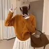 2026 Ropa de punto de punto para otoño temprano talla grande para chicas un poco regordetas Ropa exterior para el trabajo Casual Suéter de cuello redondo liso Naranja calabaza