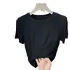 Camiseta acanalada de manga corta versátil y moderna estilo europeo para mujer, nueva en Verano 2026, top ajustado adelgazante, camiseta básica de color liso