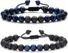 Amazon Venta Caliente Pulsera para Hombre Ojo de Tigre Regalo 8mm Roca de Lava Ónix Negro Tejido Joyería Hecha a Mano