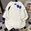 Camiseta de Manga Corta Pesada con Rayas Simples Americanas para Hombre Verano Nuevo Ins Versátil Empalme Cuello Redondo Holgada Casual