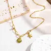 Cadena Corta Estilo 18K Acero de Titanio Garra Concha Exquisita Joyería de Lujo Ligero Acero de Titanio Collar Clavícula Oceánica Estrella de Mar Chapada en Diamante Nicho Oro