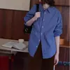 Camisa a cuadros azul para mujer, otoño, corte holgado, estilo retro y casual, camisa de manga larga, versátil y casual, top estilo preppy