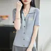 Cardigan de Punto Nuevo para Primavera/Verano 2026 de Lana Fina con Cuello Polo, Manga Corta, Letra Bordada para Mujer, Top Ajustado