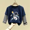 Camiseta Infantil Redonda de Algodão Puro com Desenho 2026 Primavera e Outono Nova Fina Tendência Marca Manga Longa para Meninos