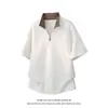 Camisa tipo polo de peso pesado con media cremallera para hombre y mujer, camiseta de verano holgada con cuello, top casual juvenil de retazos con mangas raglán