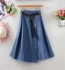 Falda Denim Midi para Mujer Primavera/Verano 2024 Nueva Cintura Alta con Cinturón Versátil Irregular Falda Línea A Mayoreo