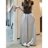Foto Real da Moda de Verão 2026 Cor Sólida Cetim Caimento Casual Calça Solta de Perna Larga para Mulheres 84854