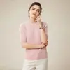 Suéter de manga corta de cachemira 100% pura para otoño e invierno, prenda interior de moda para mujer, camisa básica sencilla de cuello redondo y color liso.