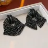 Brincos de Franja com Laço de Diamante e Pino Prata Moda Europeia e Americana Versátil Brincos Exagerados Luxo Leve High-end Niche Earrings