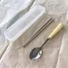 Estilo Ins Acero Inoxidable de Alto Valor Vajilla Cuchara Palillos Juego Regalo Lindo Niños Portátil Cuchillo, Tenedor y Cuchara Juego