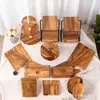 Bandeja de Madera de Acacia Lista para Usar Informal Snack Snack Pastel Almacenamiento Cocina Diaria Fiesta Forma Especial Asimétrica