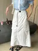 Verano Nuevo Estilo Coreano Ropa de Trabajo para Exterior Falda con Bolsillos Tridimensionales, Suave, Cómoda, Holgada y Adelgazante Falda Larga para Mujer