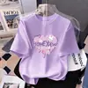 Camiseta de Manga Corta de Algodón Puro para Niñas Verano Nuevo Estilo Dibujos Animados Casual Versátil Top de Media Manga para Niños Medianos y Grandes