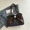 Bolso Tote de Lunares con Lazo para Mujer, Gran Capacidad, Elegante, Versátil, Bolso de Hombro Único, Estilo Coreano, Casual, para Viajes, Bolso de Mano para Mujer