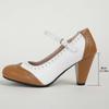 Sapatos Femininos de Comércio Exterior para Primavera e Outono, Sapatos Brogue de Salto Alto, Estilo Britânico Color Block com Salto Grosso, Sapatos Mary Jane com Tira Única para Mulheres