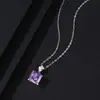Conjunto de Joias Brincos e Colar de Prata S925 Brincos de Zircônia Corte Flor de Gelo Roxa Colar com Pingente