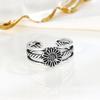 Anillo abierto vintage de margaritas en plata de ley S925, elegante joyería personalizada, anillo de girasol a juego, anillo de cola de flor para mujer
