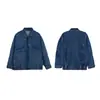 3737 # Chaqueta bomber de estilo nórdico vintage/textura de mezclilla lavada con cuello alto, silueta de bloques de color para mujer