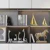 Adornos Creativos y Sencillos de Lujo Ligero Plateado Galvanizado Cerámica Familia de Cuatro Ciervos para Mueble de TV, Vinoteca y Decoraciones de Mesa