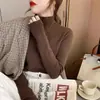 Camiseta Térmica Gris de Cuello Medio para Mujer Nuevo Estilo Otoño/Invierno Ajuste Delgado Suéter de Punto