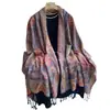 Cachecol Transfronteiriço Mais Vendido para Mulheres Primavera e Outono Retrô Versátil Jacquard de Castanha Estilo Étnico Cachecol Longo com Franjas Xale de Viagem
