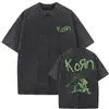 Camiseta Masculina Korn Ftl 25 Follow the Leader Estampada Frente e Verso Rock Gothic Casual Oversized Masculina