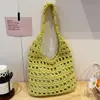 2026 Nuevo Bolso Tote Casual de Moda Estilo Coreano Inspirado en el Bosque, Tejido Hueco, Bolso de Punto Ligero de Hombro Único para Mujer