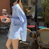 2026 Nueva Camisa Azul Holgada Estilo Coreano para Mujer, Camisa de Diseñador Estilo Hong Kong, Top de Verano Retro