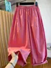 Ropa para mujer talla grande 150 kg Verano holgada versátil pantalones cropped de pierna ancha en rosa con un diseño elegante y cintura elástica