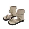 Sandalias de Cuero Suave para Niñas con Punta de Tira, Verano 2026, Sandalias Romanas de Caña Media con Punta Cuadrada, Suelas Suaves y Empeines Medios-Altos