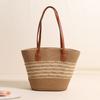 Bolsa de Palha Trançada com Alça de Padrão Temperamental Novo Estilo Simples Grande Capacidade Bolsa de Palha Bolsa Trançada Bolsa de Praia para Férias Bolsa Feminina Versátil