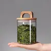 Alça de madeira maciça, tampa de madeira, recipiente de armazenamento de grãos de café e chá feito de vidro de borossilicato alto, design simples, espessado, grande capacidade e hermético
