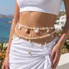 Cadena de Cintura de Perlas y Conchas Europeas y Americanas Transfronteriza Más Vendida con Borlas de Doble Capa, Cadena Corporal en Capas de Estrella de Mar y Caballito de Mar Personalizada y de Moda