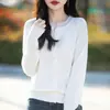 Cross2026 Otoño Nuevo Cárdigan de Punto con Cuello Redondo para Mujer Escote Adornado con Pedrería Suéter Holgado de Manga Larga Abrigo Holgado