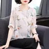 Camisa de Gasa para Mujer Estilo Western Reductora de Edad 2022 Nuevo Llegado de Verano Talla Grande Moda Aspecto Delgado Camisa Pequeña Top de Manga Corta para Madre de Mediana Edad
