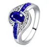 Anillo de zafiro azul ovalado con diamantes de circón para mujer, venta caliente transfronteriza, fabricantes al por mayor